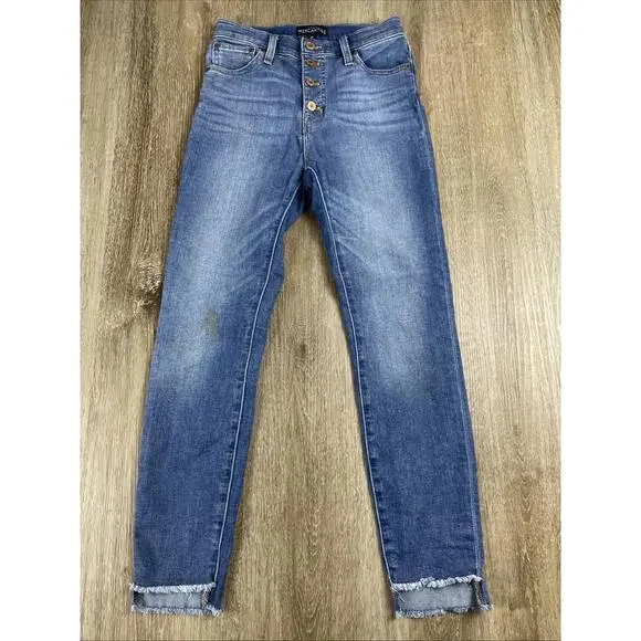 J. Crew Mercantile High Rise Straight Button Fly Jeans Women's 25 Destroyed Hem - Picture 1 of 10